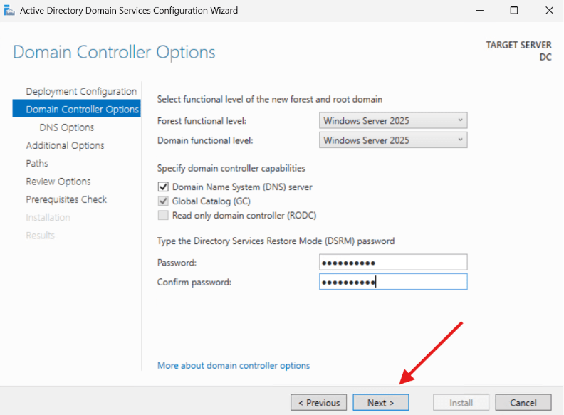 Domain Controller Options 