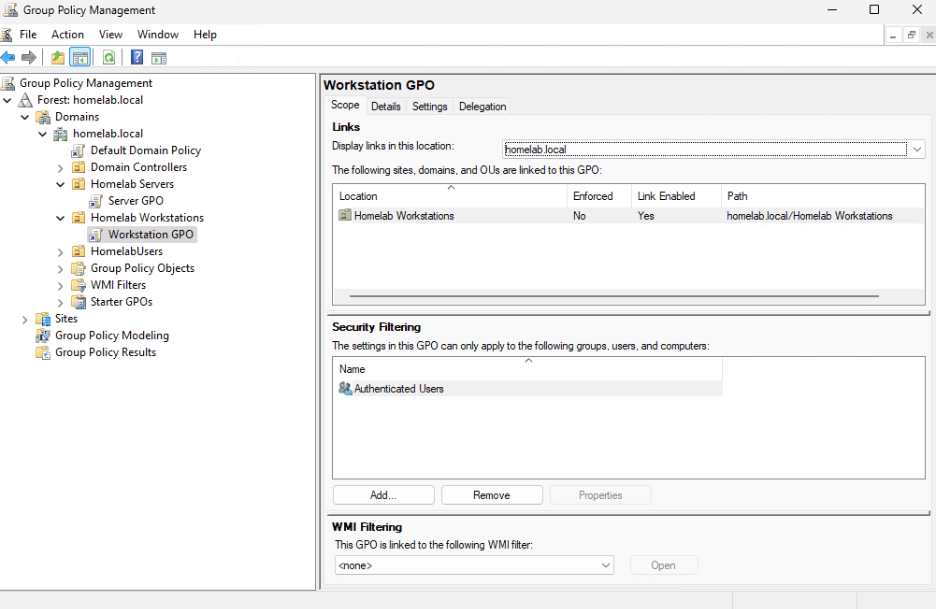 AD and GPO Configuration - Workstation GPO