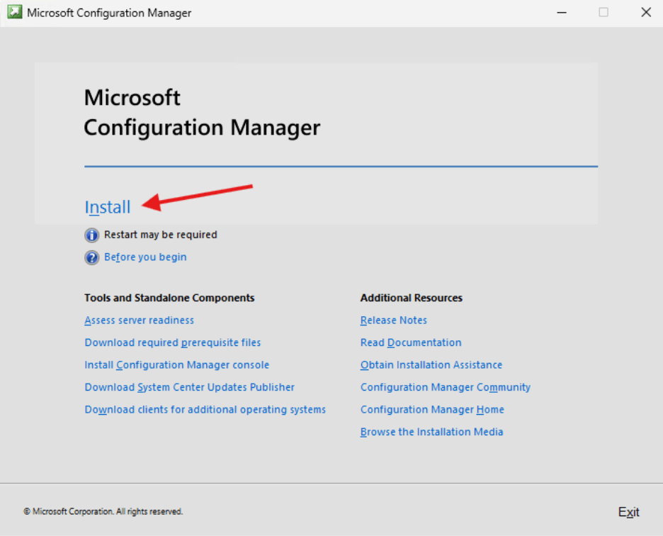 ConfigMgr Install - Installation button