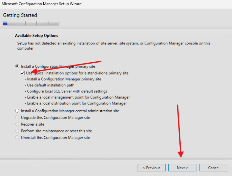 ConfigMgr Install - Getting started setup options
