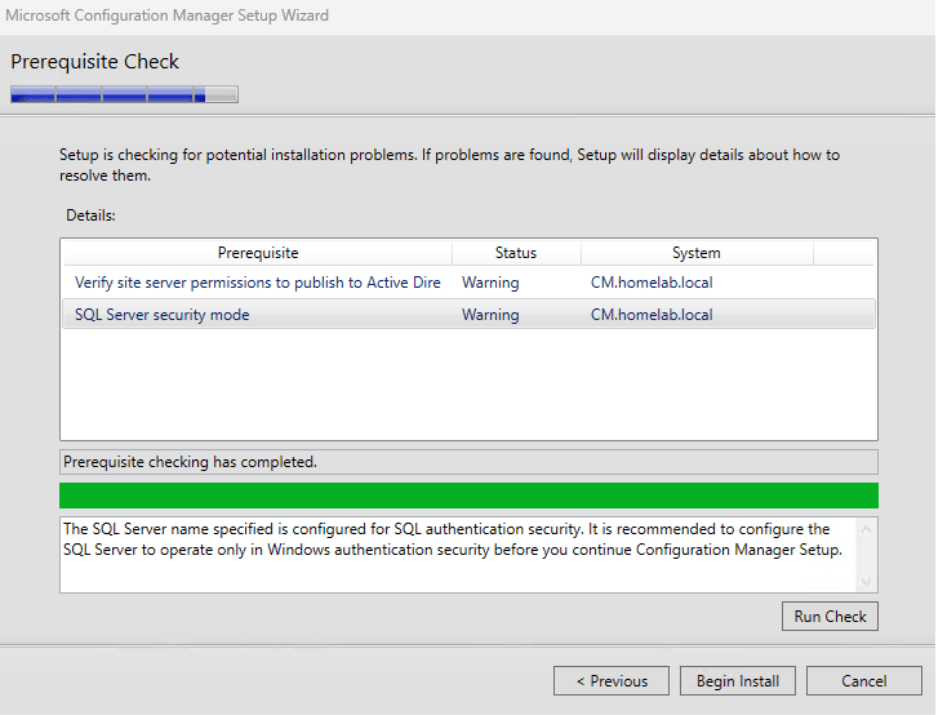 ConfigMgr Install - Prerequisites check