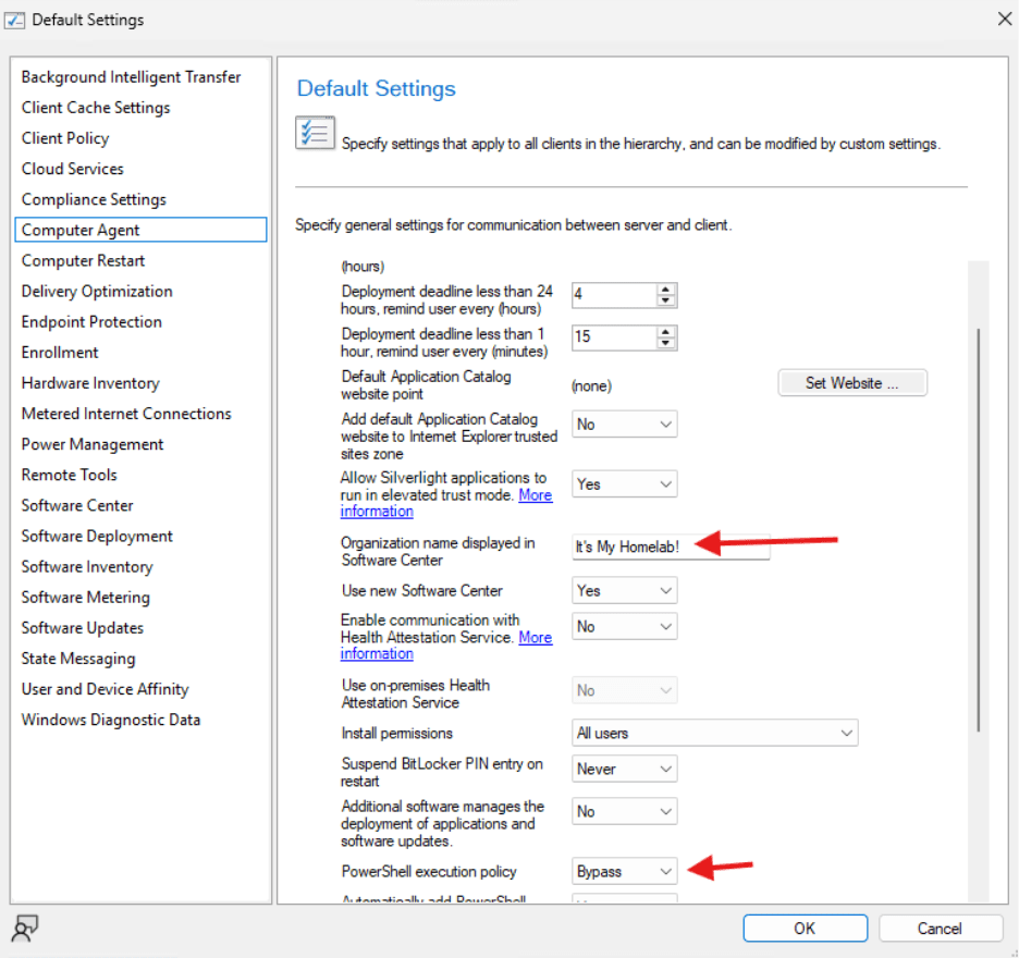 ConfigMgr Settings - Computer Agent Settings