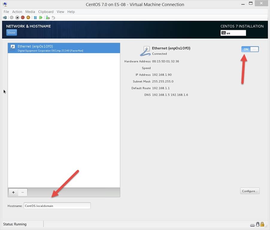 How to Install a CentOS 7 Linux Virtual Machine-Enable NIC and Configure Hostname
