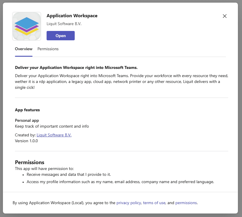 Add Application Workspace Teams App