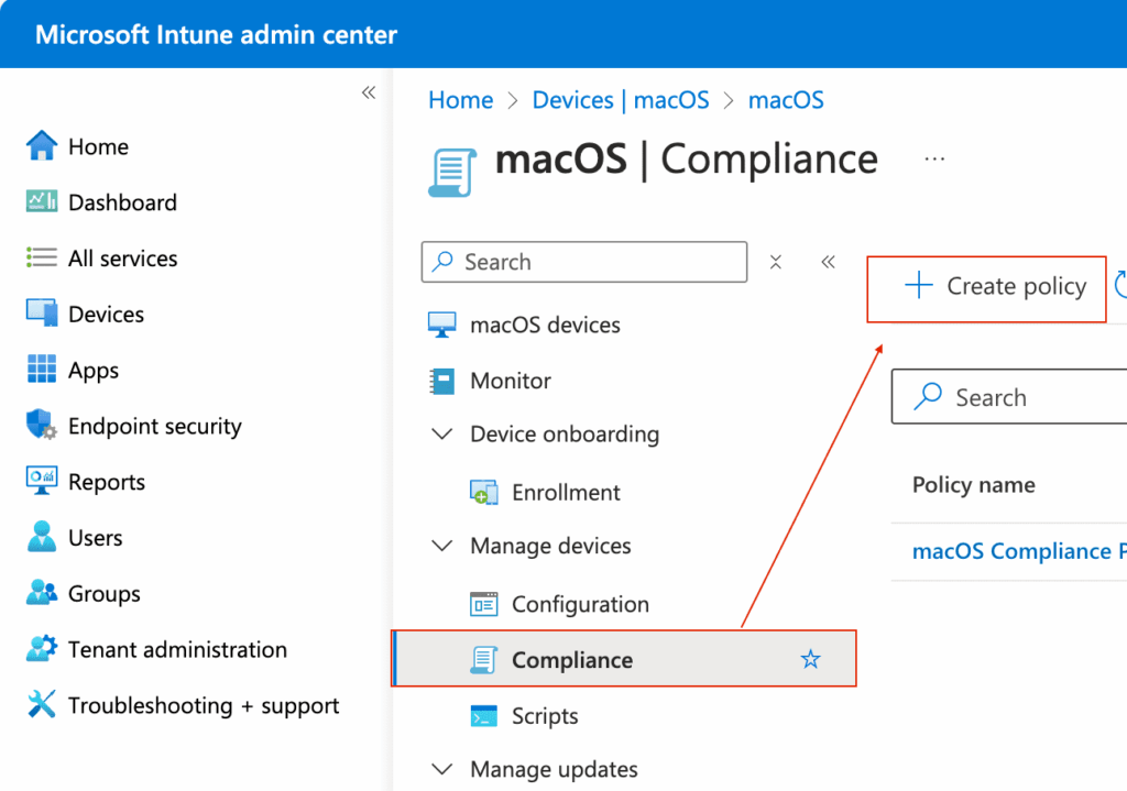 Device Compliance Policy for macOS - create policy