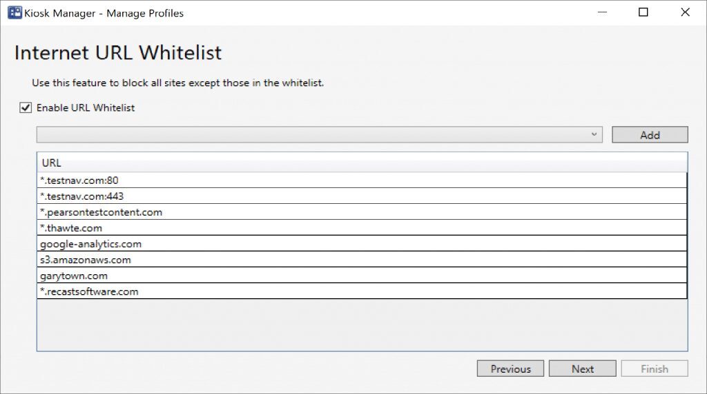 Kiosk Manager - Here enable a Whitelist feature