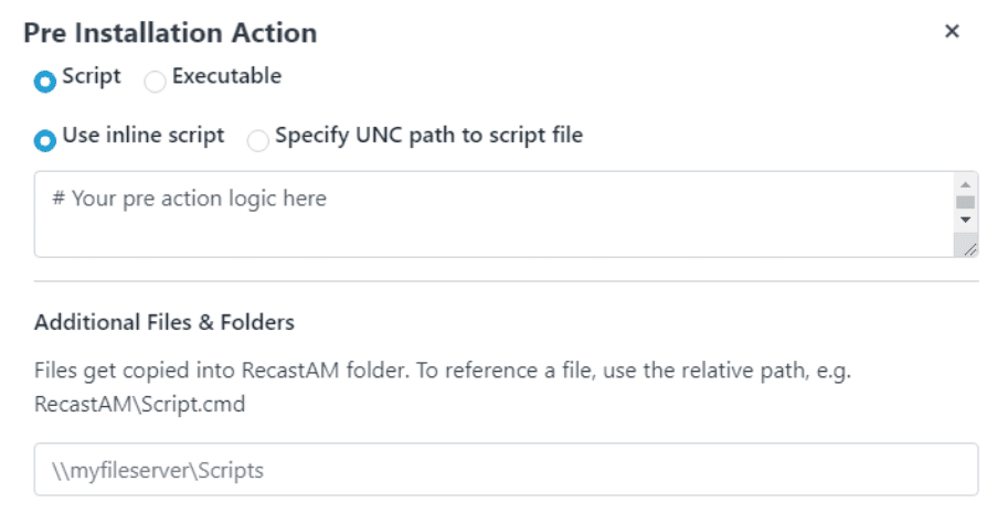 Pre- and Post-Install Actions - Pre Action