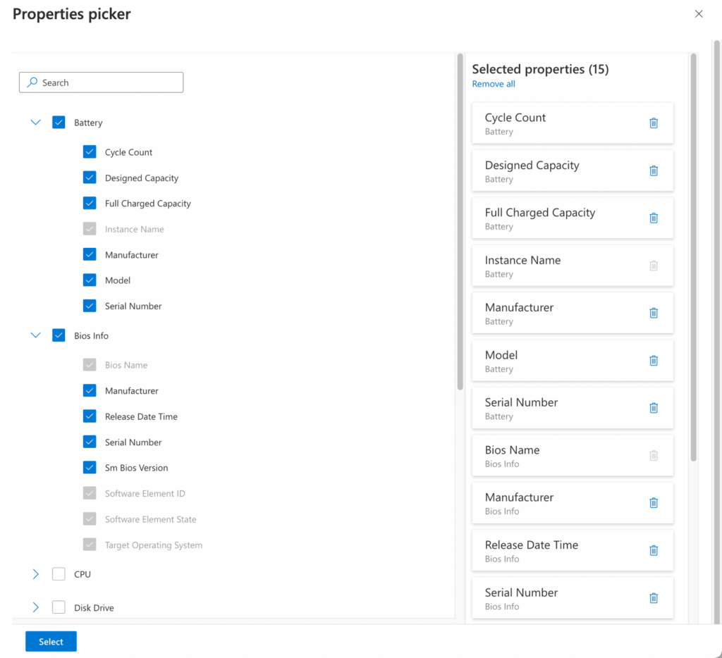 Device Hardware Inventory - Available Properties