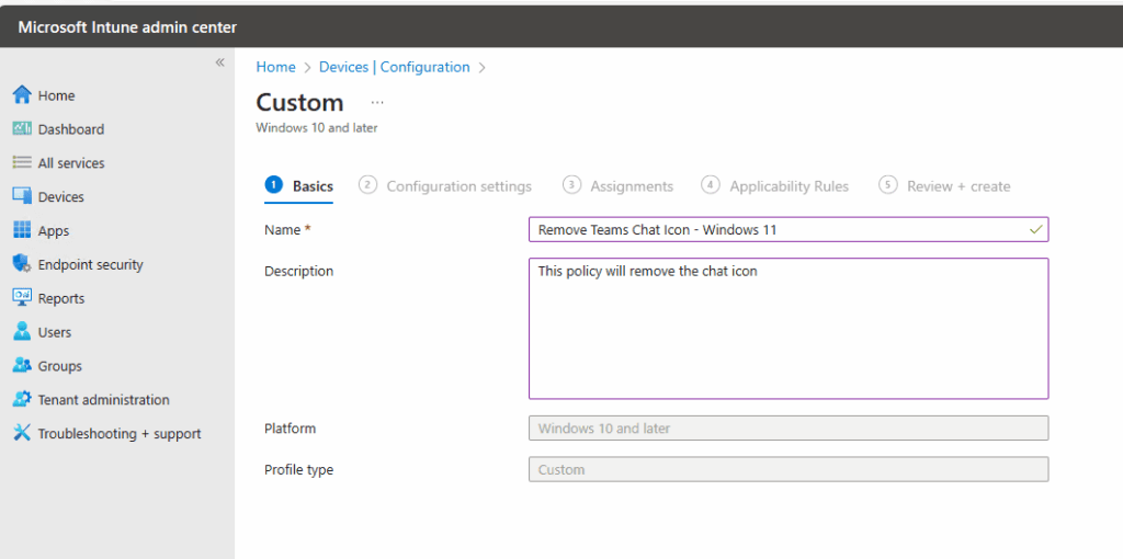 Remove Personal Teams Chat from Windows 11 Devices - name and description