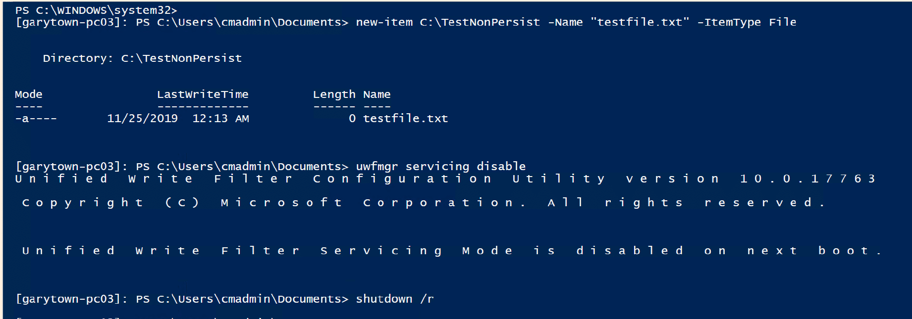 Remote PowerShell to the UWF Machine