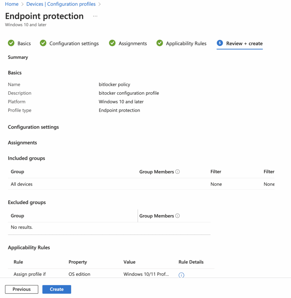 How to Configure BitLocker with Intune - Review and create policy