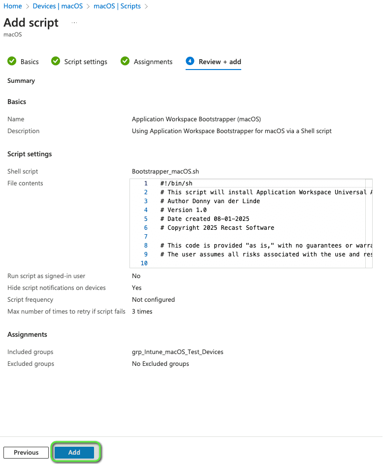 macOS Enrollment in Microsoft Intune Bootstrapper - Add script
