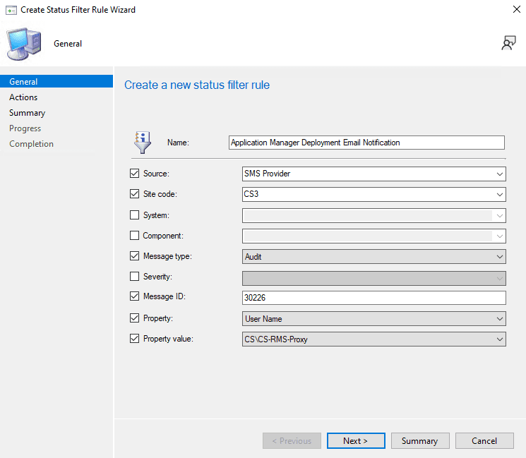 Status Filter Rules - Setup