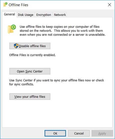 Windows 10 Offline Files - Check Cache Size - Manage Offline Files Windows 10 Offline Files - Check Cache Size - Manage Offline Files