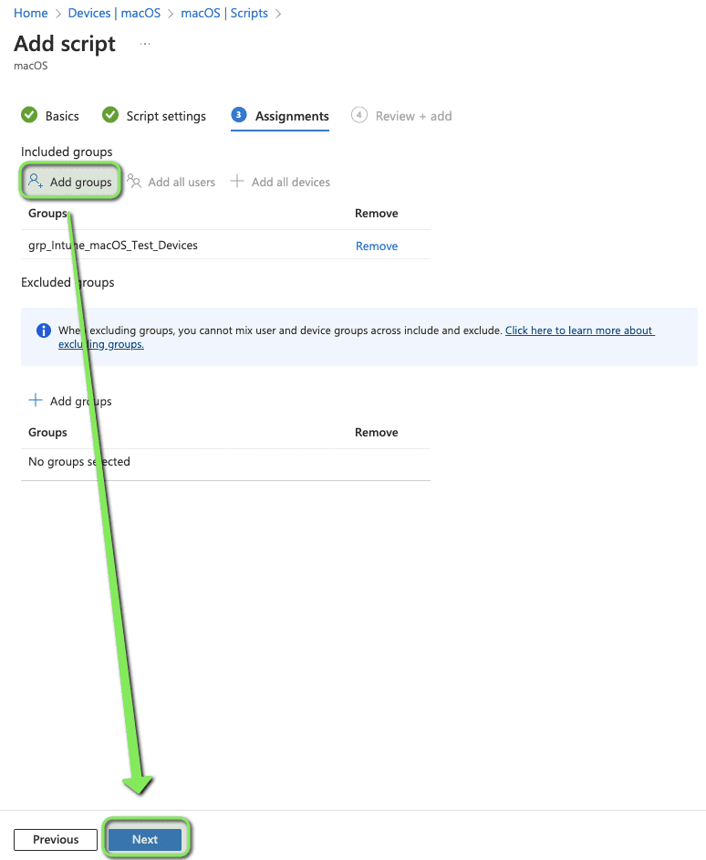 Assignments - Add groups