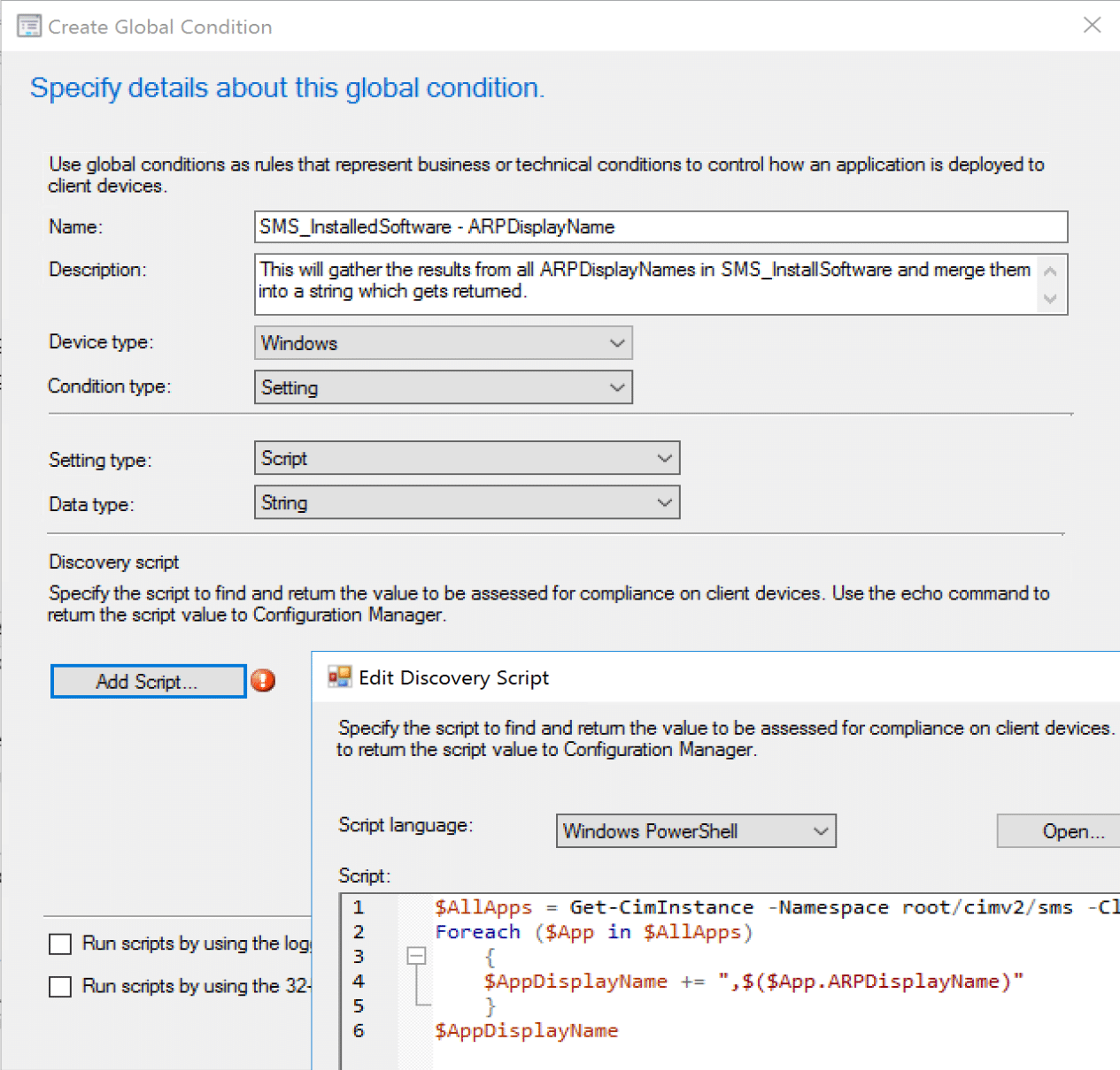Creating ConfigMgr Global Conditions