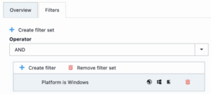 Application Workspace screenshot depicting the context filtering with Windows set as the filter.
