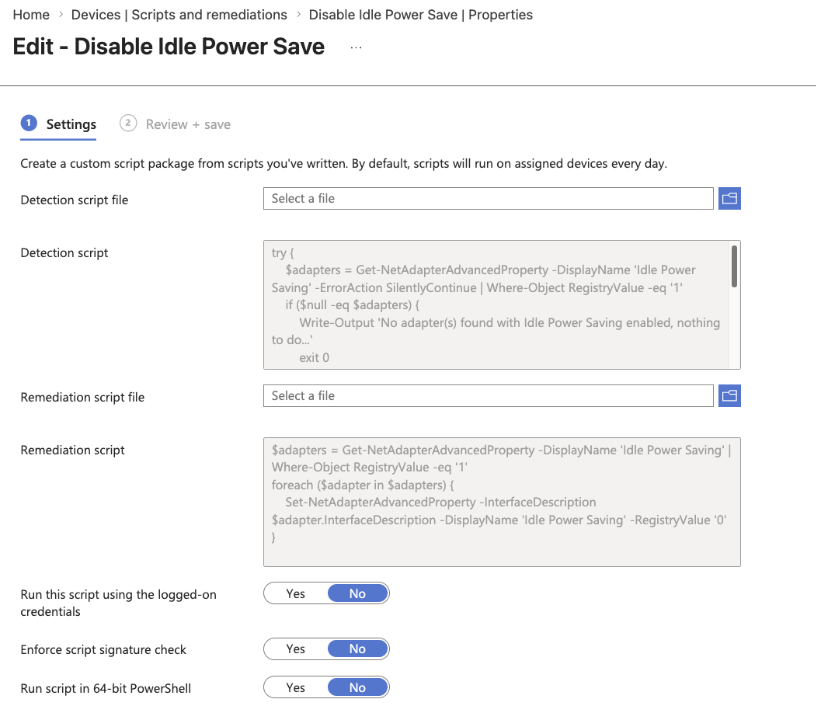 Deploy PowerShell scripts with Intune - Script settings