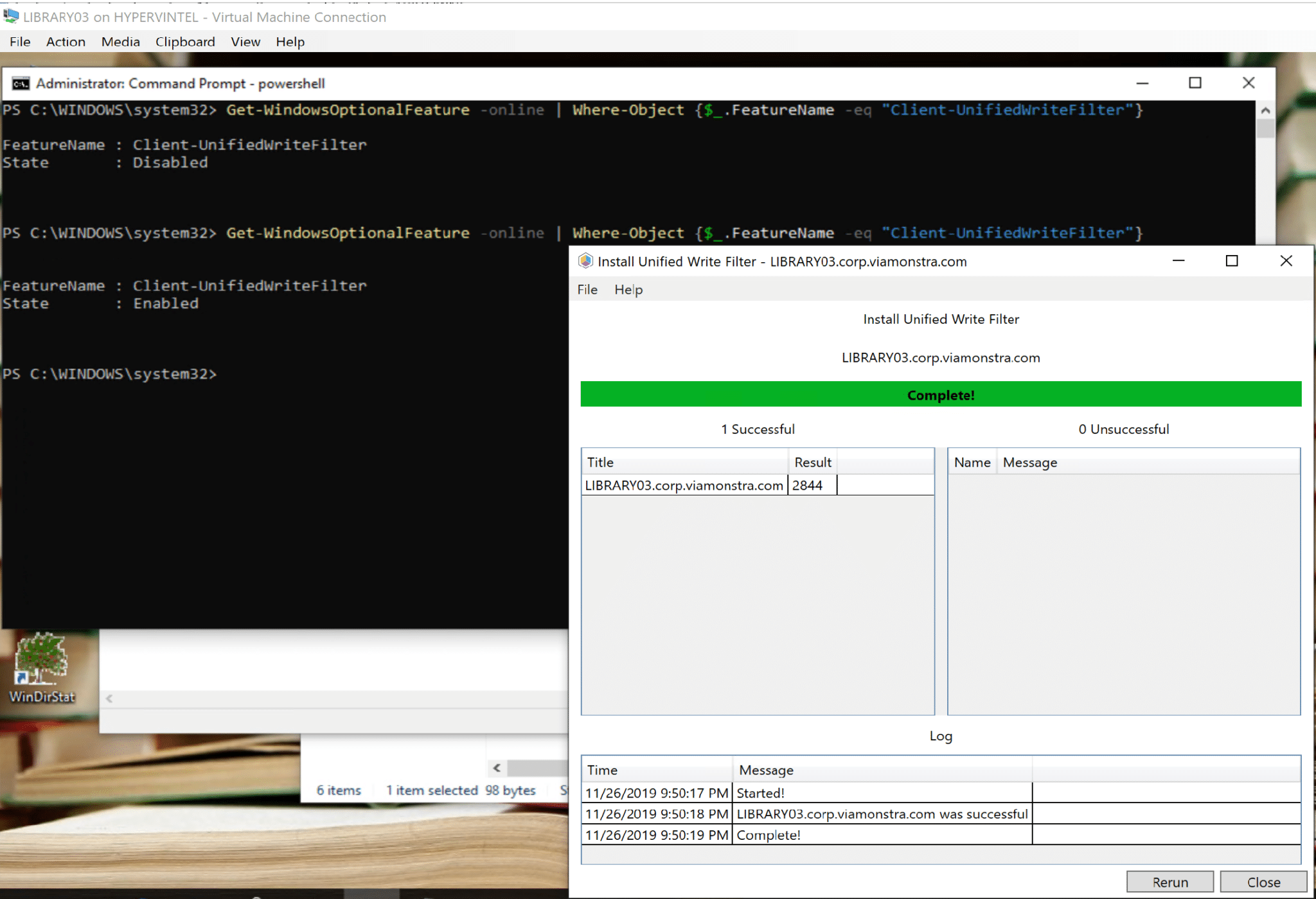 Confirmed that the Right Click Action did indeed install the Windows Feature