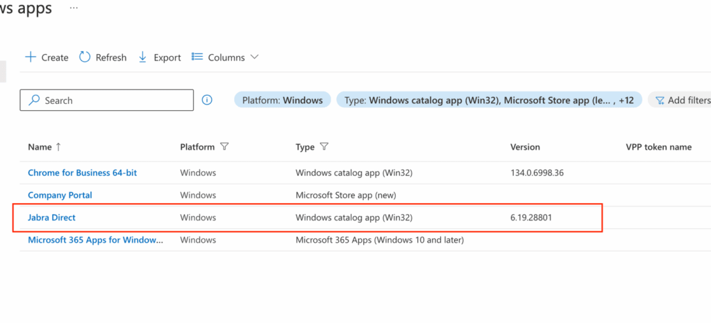 Intune Enterprise App Management - Jabra Direct