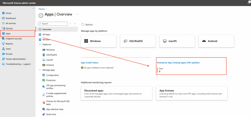 Intune Enterprise App Catalog apps with updates
