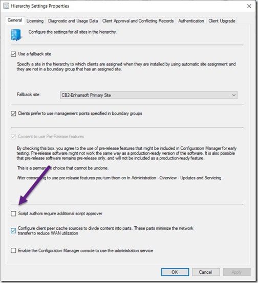 Run Scripts - Hierarchy Settings Properties