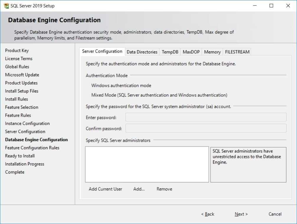 SQL Server 2019 - Database Engine Configuration SQL Server 2019 - Database Engine Configuration