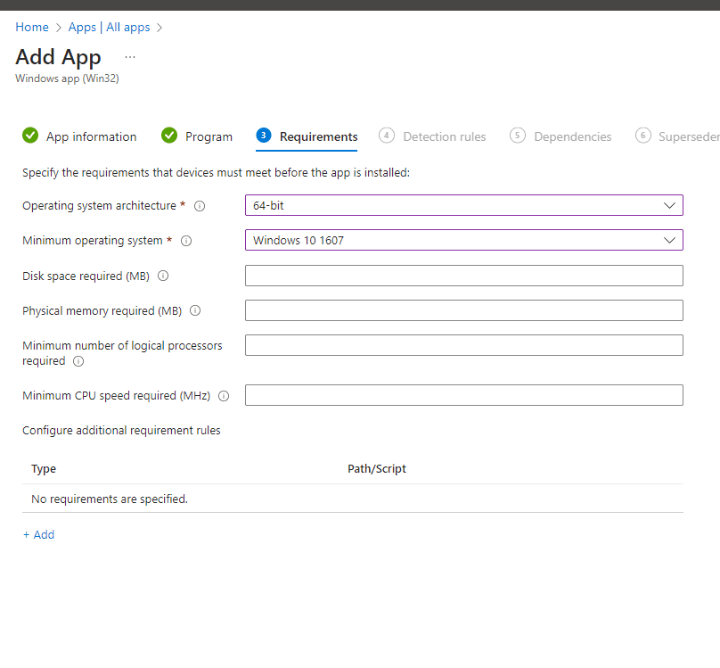 Win32 Requirements page