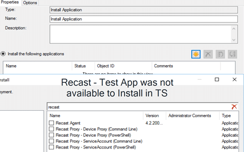 Why an App Is Not Available to Use in a Task Sequence