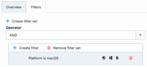 Application Workspace screenshot depicting the context filtering with macOS set as the filter.