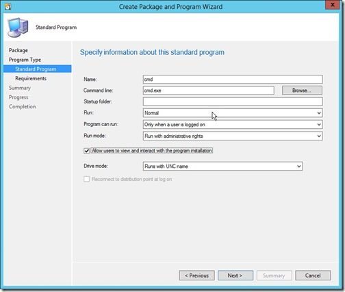 Configuration Manager Deployment Test 1-Create Package and Program Wizard
