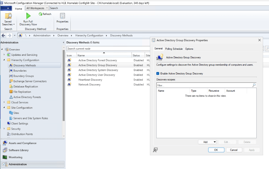 ConfigMgr Settings - AD Group Discovery