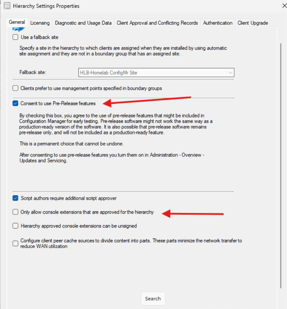 ConfigMgr Settings - Hierarchy Settings