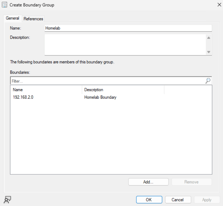 ConfigMgr Settings - Homelab Boundary