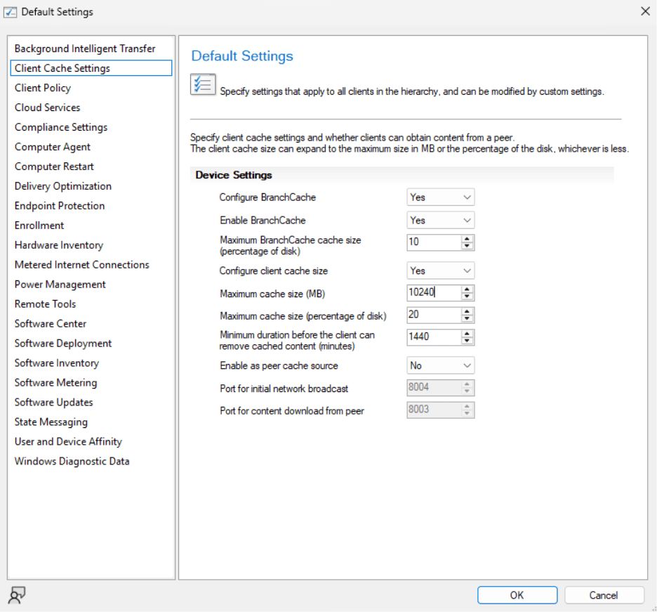 ConfigMgr Settings - Default Client Settings