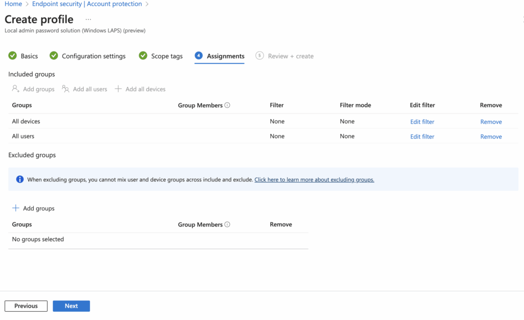 Windows LAPS in Entra ID - create profile assignments