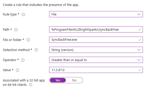 Detection Rules for Win32 Apps - File Rule