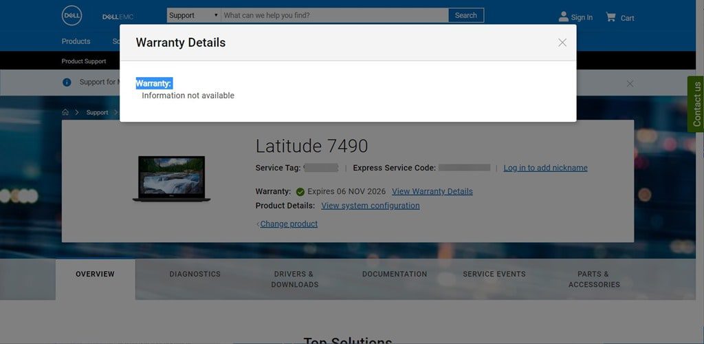 Dell Warranty Status - Warranty Details