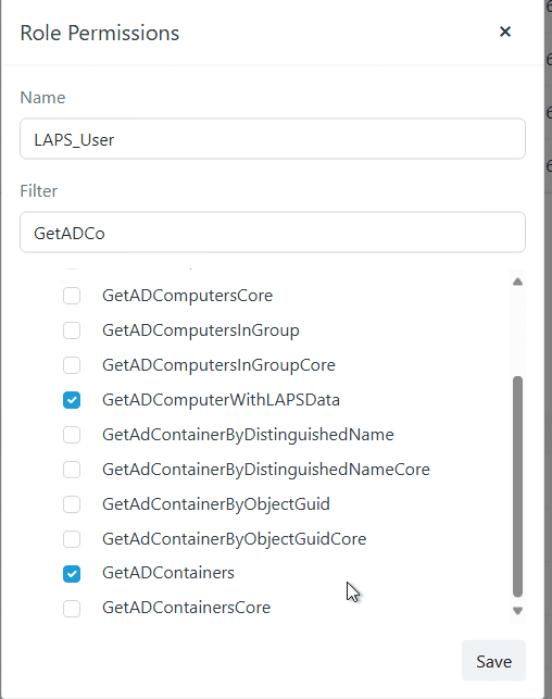 LAPS Role Permissions page 2