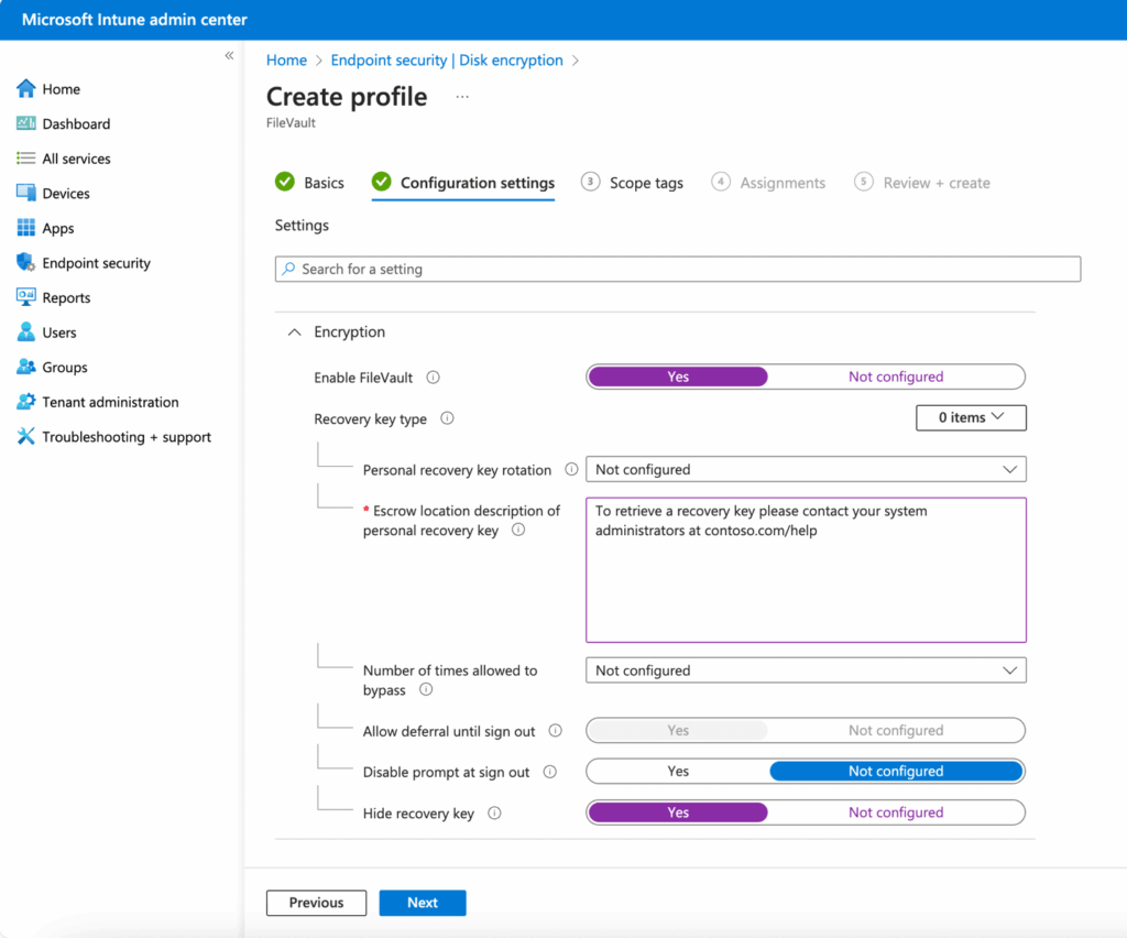 Enable FileVault - Configuration Settings