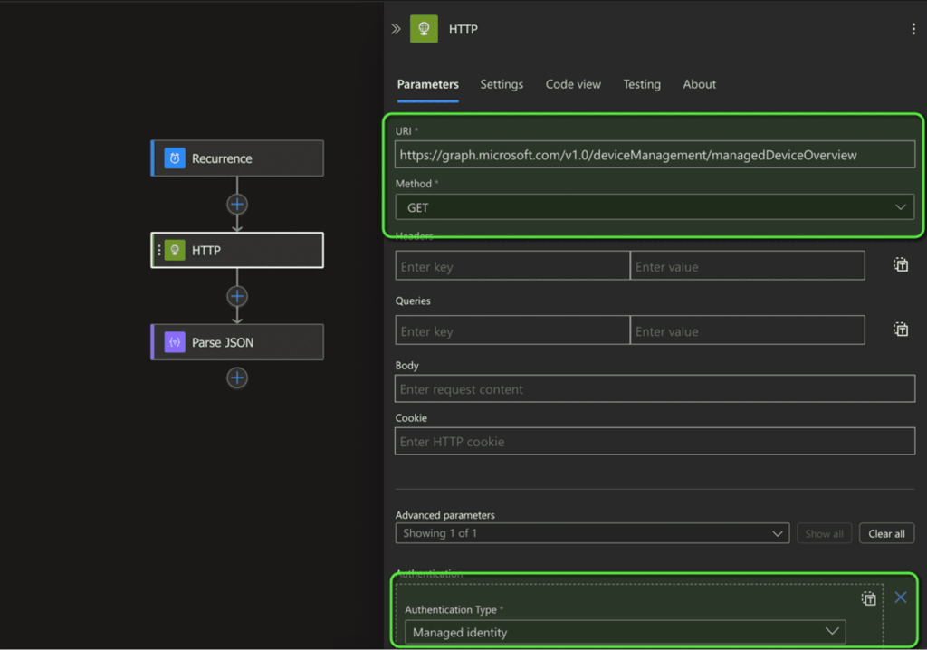 Azure Logic Apps - define the action