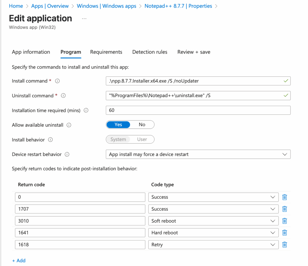 Deploy Notepad++ with Intune - Edit app