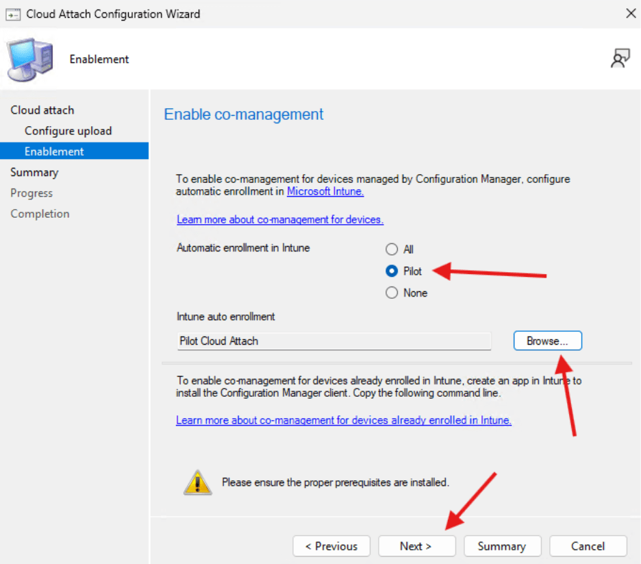 Cloud Attach - Enable Co-management Settings