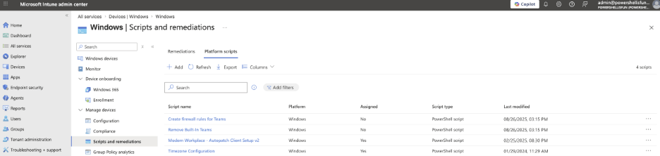 Deploy PowerShell scripts with Intune - Scripts and remediations blade