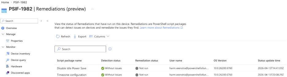Deploy PowerShell scripts with Intune - Remediations list
