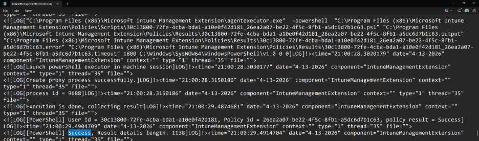 Deploy PowerShell scripts with Intune - Log output