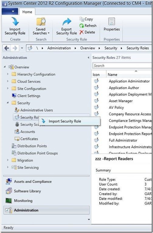 SCCM Report Reader AD Security Group - Import Security Role SCCM Report Reader AD Security Group - Import Security Role