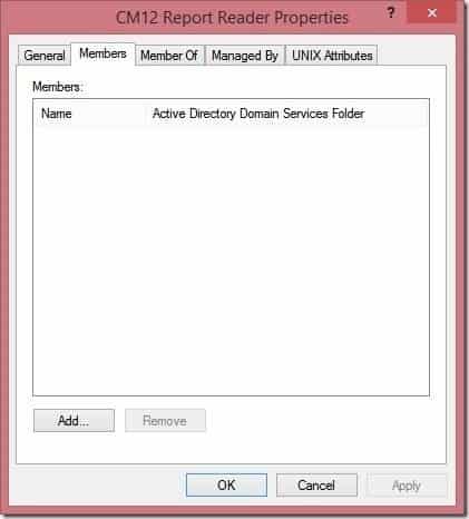 SCCM Report Reader AD Security Group - Members Tab SCCM Report Reader AD Security Group - Members Tab
