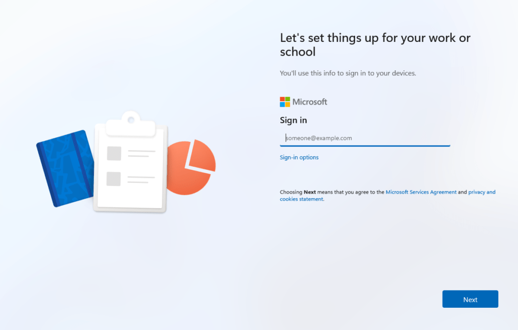 A screenshot of a Windows device undergoing out-of-box-experience and following the APV2 process.