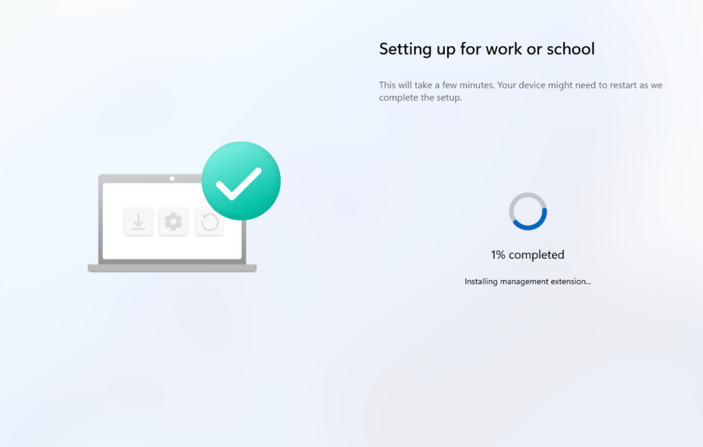 A screenshot of a Windows device undergoing out-of-box-experience and following the APV2 process.